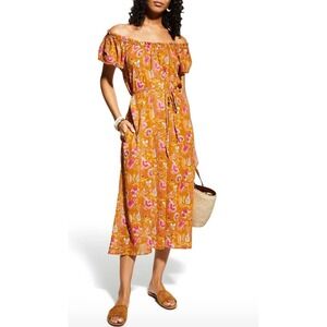 Xirena Poppy Puff Sleeve Off Shoulder Midi‎ Dress, Size Large